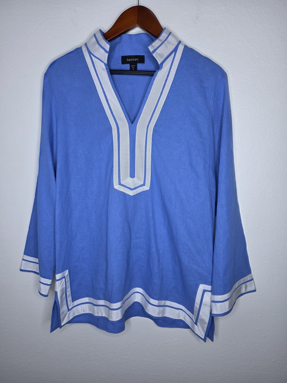 NWOT Karen Kane St Tropez Tunic Linen M Periwinkle Blue Coastal Grandma Resort